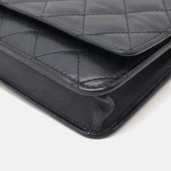 Chanel Cambon Line Coco Mark Chain Wallet Shoulder Bag Pochette Calfskin Enamel Black