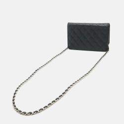 Chanel Cambon Line Coco Mark Chain Wallet Shoulder Bag Pochette Calfskin Enamel Black