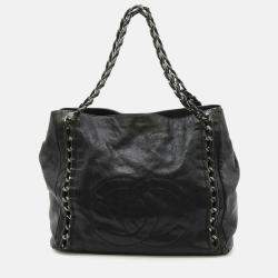Chanel Luxury Line Coco Mark Chain Tote Bag Shoulder Caviar Skin Leather Black