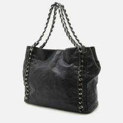 Chanel Luxury Line Coco Mark Chain Tote Bag Shoulder Caviar Skin Leather Black
