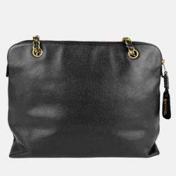 Chanel Front Pocket Black Leather Shoulder Bag 