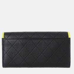 Chanel Wallet Matelasse Long Lambskin Black Yellow Bicolor