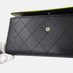 Chanel Wallet Matelasse Long Lambskin Black Yellow Bicolor