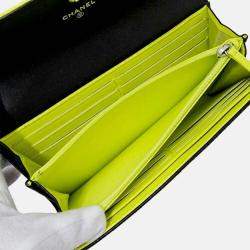 Chanel Wallet Matelasse Long Lambskin Black Yellow Bicolor