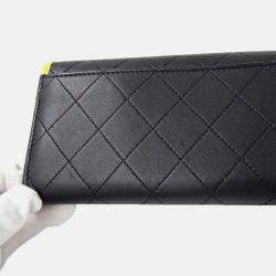Chanel Wallet Matelasse Long Lambskin Black Yellow Bicolor