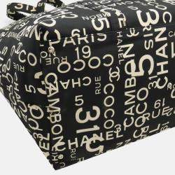 Chanel By Sea Line Tote Bag Large Plastic Chain Canvas Black Ivory