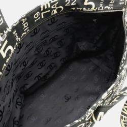 Chanel By Sea Line Tote Bag Large Plastic Chain Canvas Black Ivory