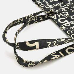 Chanel By Sea Line Tote Bag Large Plastic Chain Canvas Black Ivory