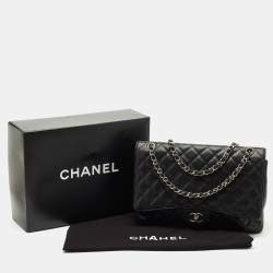 Pre Owned Chanel Black Quilted Caviar Leather Maxi Classic Single Flap Bag