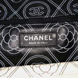 Chanel Black/White Large Coated Canvas Camellia Maxi Logo Bowling Bag