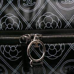 Chanel Black/White Large Coated Canvas Camellia Maxi Logo Bowling Bag