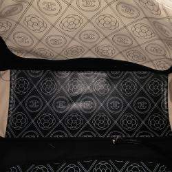 Chanel Black/White Large Coated Canvas Camellia Maxi Logo Bowling Bag