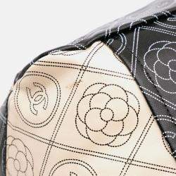 Chanel Black/White Large Coated Canvas Camellia Maxi Logo Bowling Bag