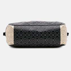 Chanel Black/White Large Coated Canvas Camellia Maxi Logo Bowling Bag