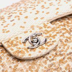 Chanel Beige Jumbo Raffia Sequin Single Flap