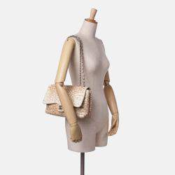 Chanel Beige Jumbo Raffia Sequin Single Flap