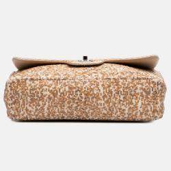 Chanel Beige Jumbo Raffia Sequin Single Flap