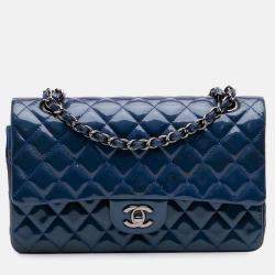 Chanel Blue Medium Classic Patent Double Flap