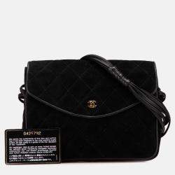 Chanel Black CC Quilted Suede Shoulder Bag