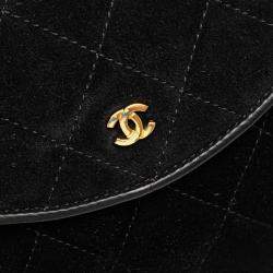 Chanel Black CC Quilted Suede Shoulder Bag