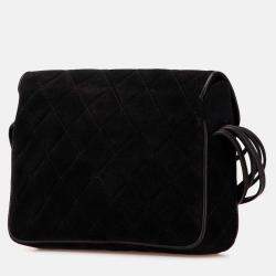 Chanel Black CC Quilted Suede Shoulder Bag