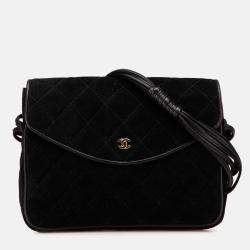 Chanel Black CC Quilted Suede Shoulder Bag