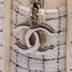 Chanel Brown/White Small Tweed and Resin Zipped Shopping Bag