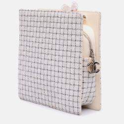 Chanel Brown/White Small Tweed and Resin Zipped Shopping Bag