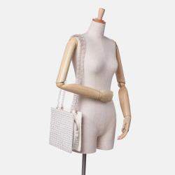 Chanel Brown/White Small Tweed and Resin Zipped Shopping Bag