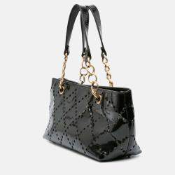 Chanel Black Small CC Perforated Patent Tote