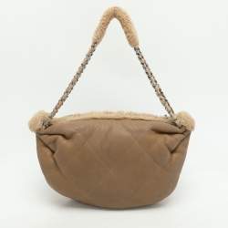 Chanel Light Brown Quilted Leather and Shearling Accordion Bag