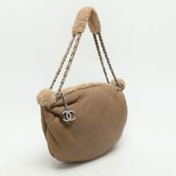Chanel Light Brown Quilted Leather and Shearling Accordion Bag