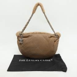 Chanel Light Brown Quilted Leather and Shearling Accordion Bag