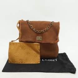 Pre Owned Chanel Brown Nubuck and Shearling Fur Vintage CC Flap Bag