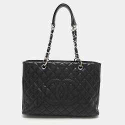 Chanel Black Quilted Caviar Leather CC GST Tote