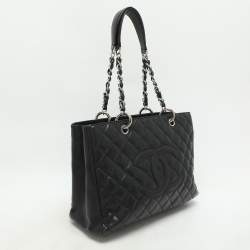 Chanel Black Quilted Caviar Leather CC GST Tote