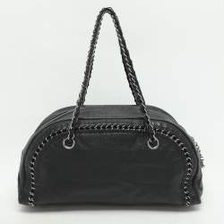 Chanel Black Leather Medium Chain Trim Luxe Ligne Bowler Bag