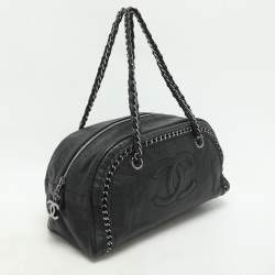Chanel Black Leather Medium Chain Trim Luxe Ligne Bowler Bag