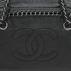 Chanel Black Leather Medium Chain Trim Luxe Ligne Bowler Bag