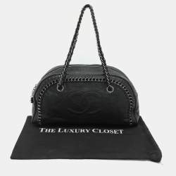 Chanel Black Leather Medium Chain Trim Luxe Ligne Bowler Bag