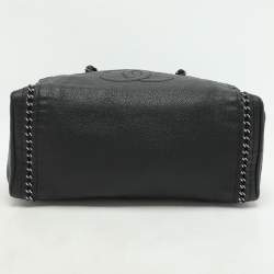Chanel Black Leather Medium Chain Trim Luxe Ligne Bowler Bag