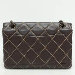 Chanel Brown Quilted Leather Wild Stitch Surpique Flap Bag