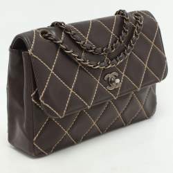 Chanel Brown Quilted Leather Wild Stitch Surpique Flap Bag