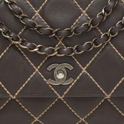 Chanel Brown Quilted Leather Wild Stitch Surpique Flap Bag