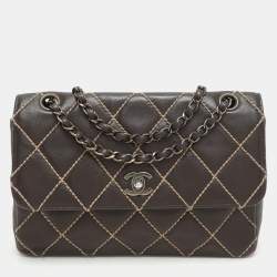 Chanel Brown Quilted Leather Wild Stitch Surpique Flap Bag