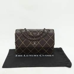 Chanel Brown Quilted Leather Wild Stitch Surpique Flap Bag