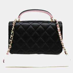 Chanel Black Leather Lambskin Top Handle Mini Chain Crossbody Bag