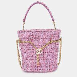 Chanel Pink Tweed Tweed Drawstring Bucket Bag