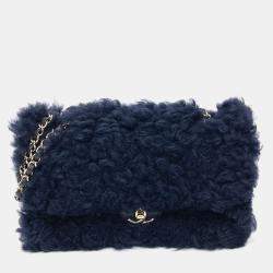 Chanel Navy Blue Fur shearling chain shoulder bag