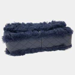 Chanel Navy Blue Fur shearling chain shoulder bag
